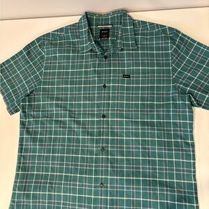 Slim fit Size XL RVCA Men's Teal Checkered Button Down Shirt